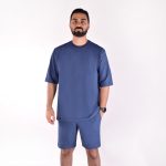 ست تیشرت و شلوارک مردانه آبی نفتی
