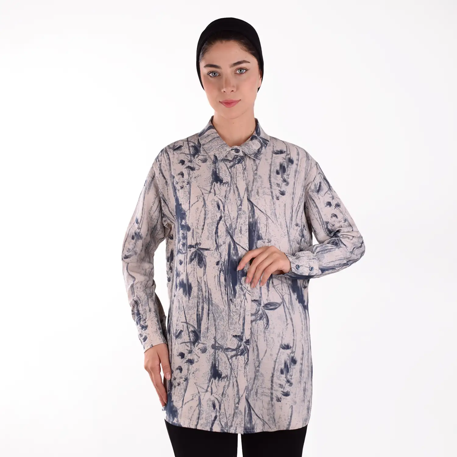 D424-KrmSurm7 شومیز کرم سرمه ای